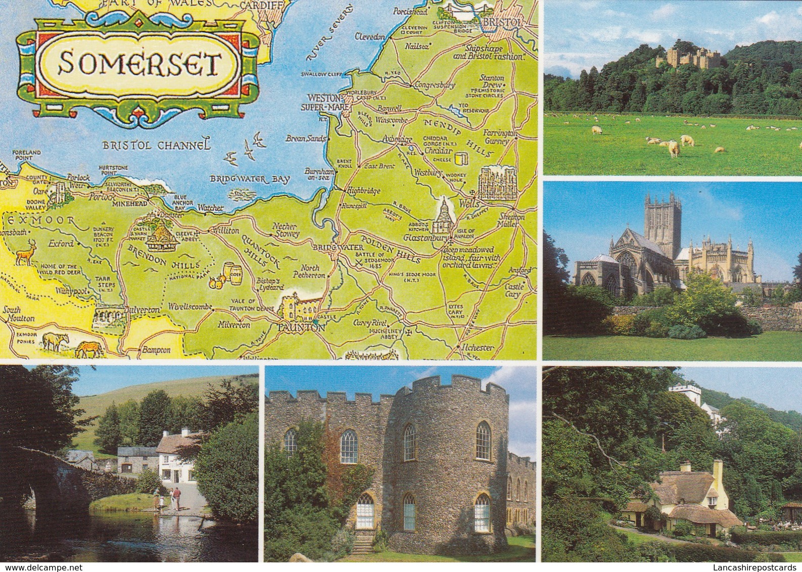 Postcard Somerset Multiview Wells Malmsmead Taunton Selworthy Dunster & Map My Ref  B23520 - Other & Unclassified