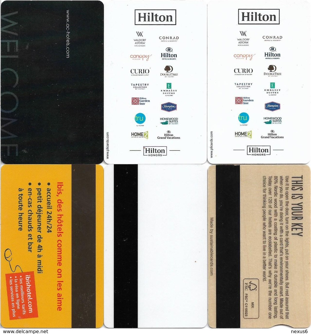 6 Various Different Hotel Key Cards - Hotelkarten