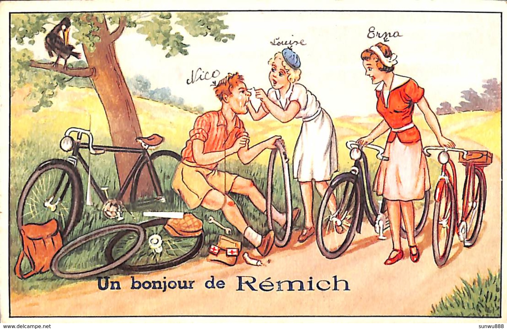 Un Bonjour De Rémich (animée, Carte Système Vélo 1953) - Remich