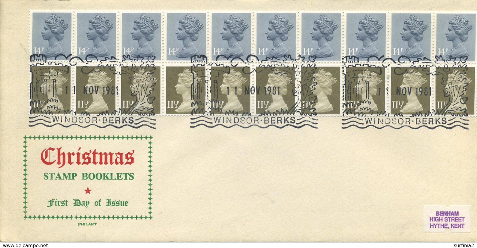 STAMPS - 1981 CHRISTMAS BOOKLET PANE FDI - WINDSOR CANCEL - 1981-1990 Em. Décimales