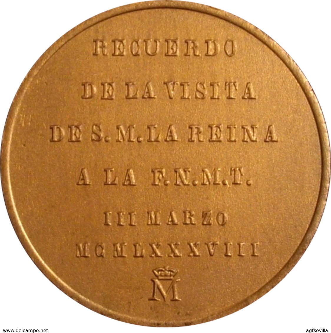 ESPAÑA. MEDALLA CONMEMORATIVA DE LA VISITA DE LA REINA SOFÍA A LA F.N.M.T. 1.988. ESPAGNE. SPAIN MEDAL - Monarchia/ Nobiltà