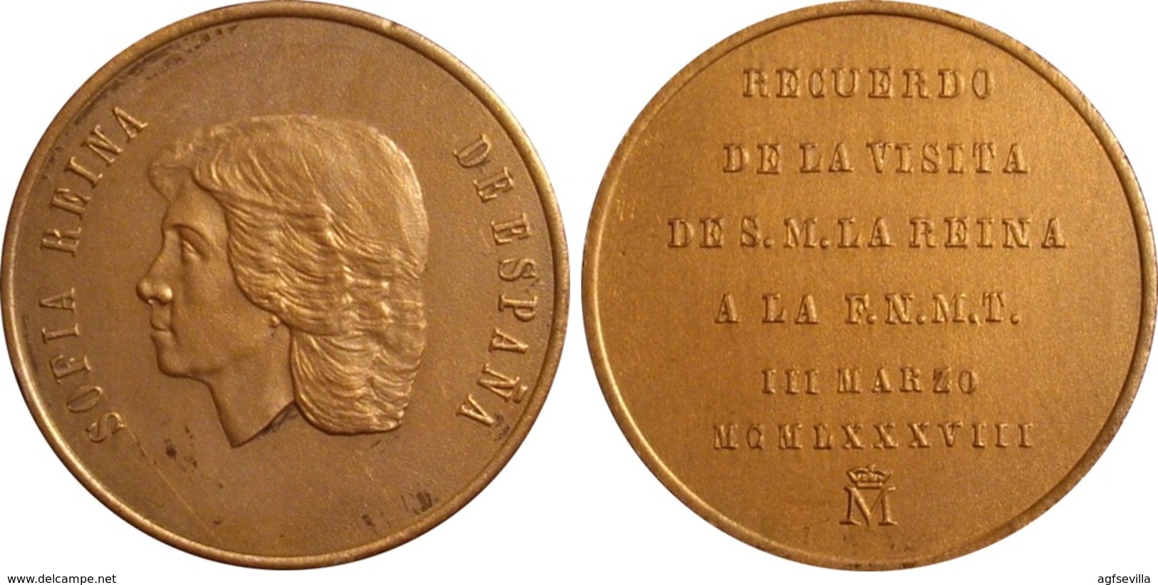 ESPAÑA. MEDALLA CONMEMORATIVA DE LA VISITA DE LA REINA SOFÍA A LA F.N.M.T. 1.988. ESPAGNE. SPAIN MEDAL - Adel