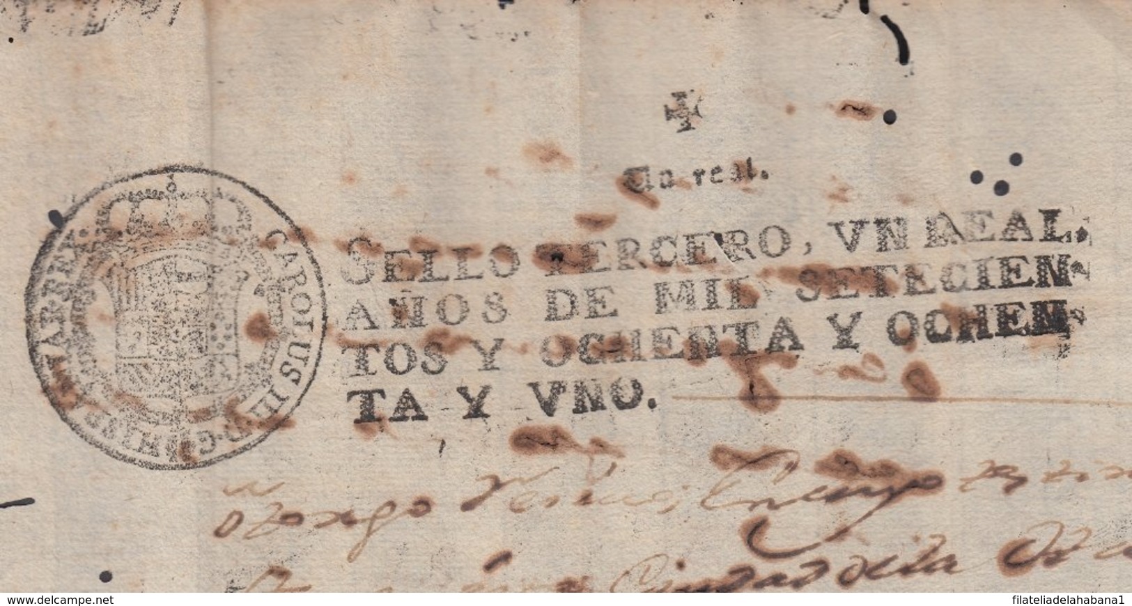 1780-PS-40 SPAIN ANTILLES CUBA PUERTO RICO REVENUE SEALLED PAPER. 1780-81. SELLO 3ro. - Timbres-taxe