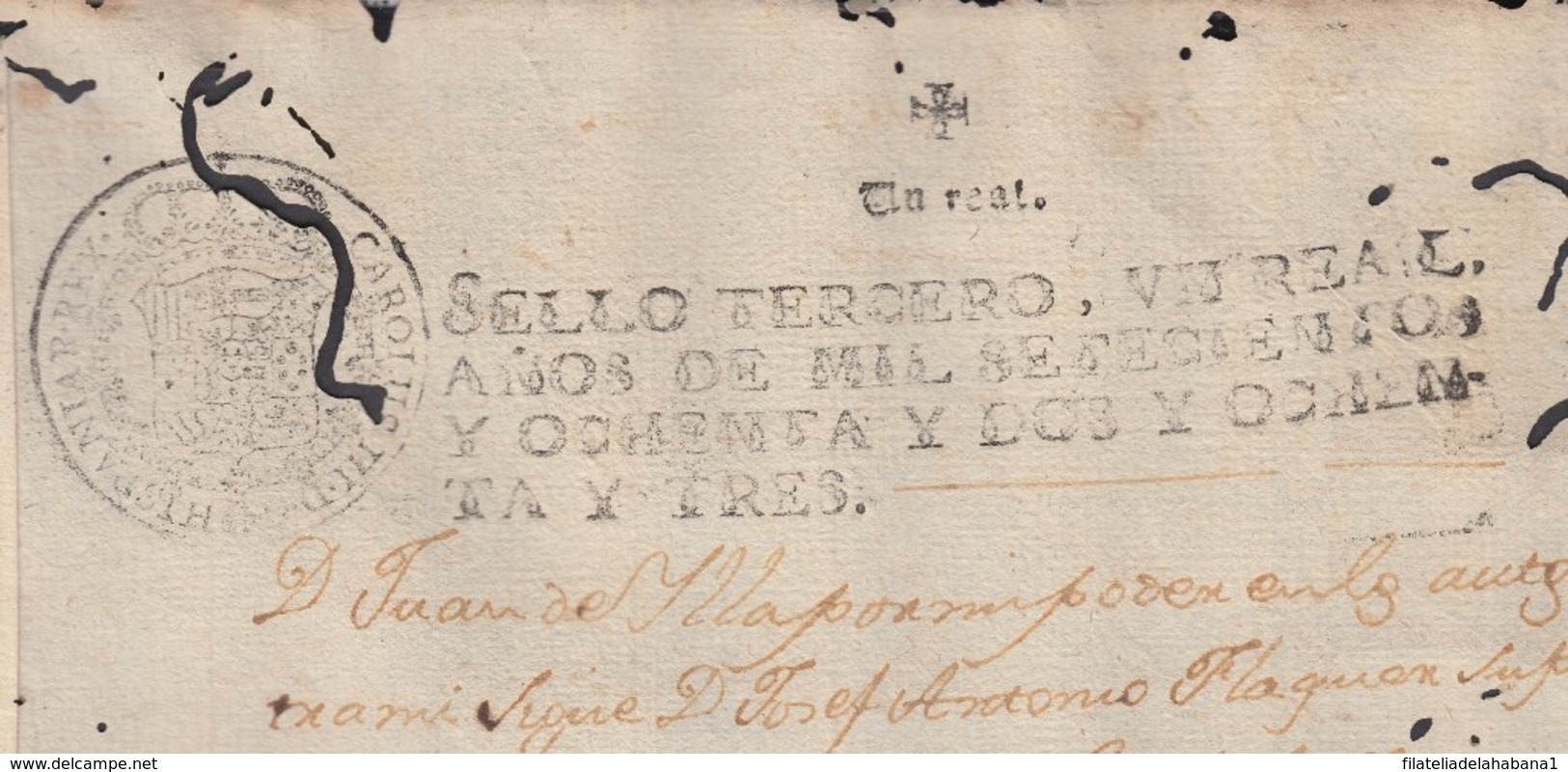 1782-PS-40 SPAIN ANTILLES CUBA PUERTO RICO REVENUE SEALLED PAPER. 1782-83. SELLO 3ro. - Timbres-taxe