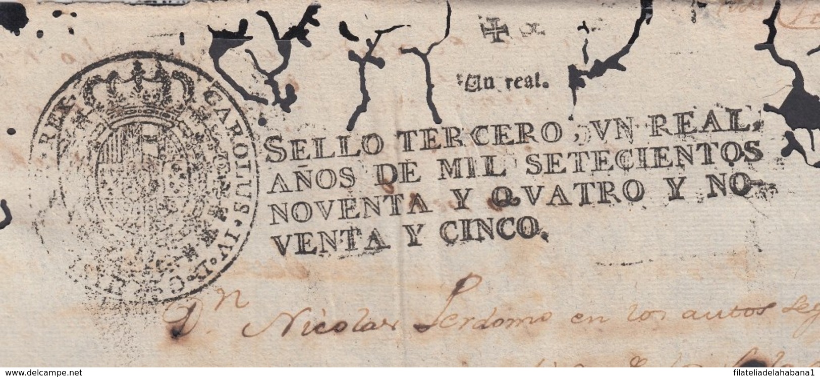 1794-PS-40 SPAIN ANTILLES CUBA PUERTO RICO REVENUE SEALLED PAPER. 1794-95. SELLO 3ro - Postage Due