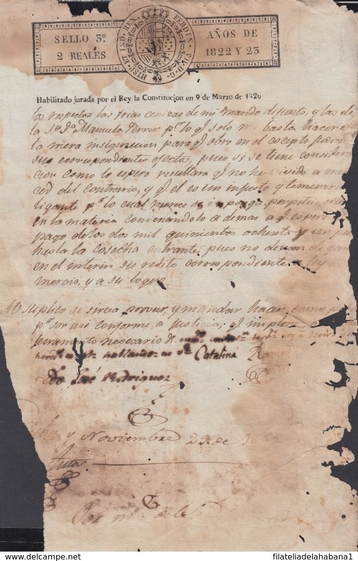 1822-PS-71 SPAIN ANTILLES CUBA REVENUE SEALLED PAPER. 1822-23. HABILITADO JURADA LA CONSTITUCION. SELLO 3ro. - Portomarken