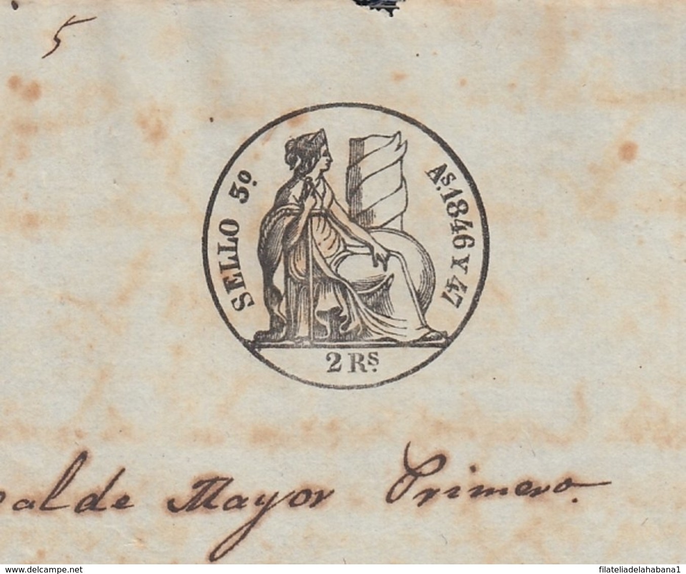 1846-PS-70 SPAIN ANTILLES CUBA PUERTO RICO REVENUE SEALLED PAPER. 1846-47. SELLO 3ro. - Timbres-taxe