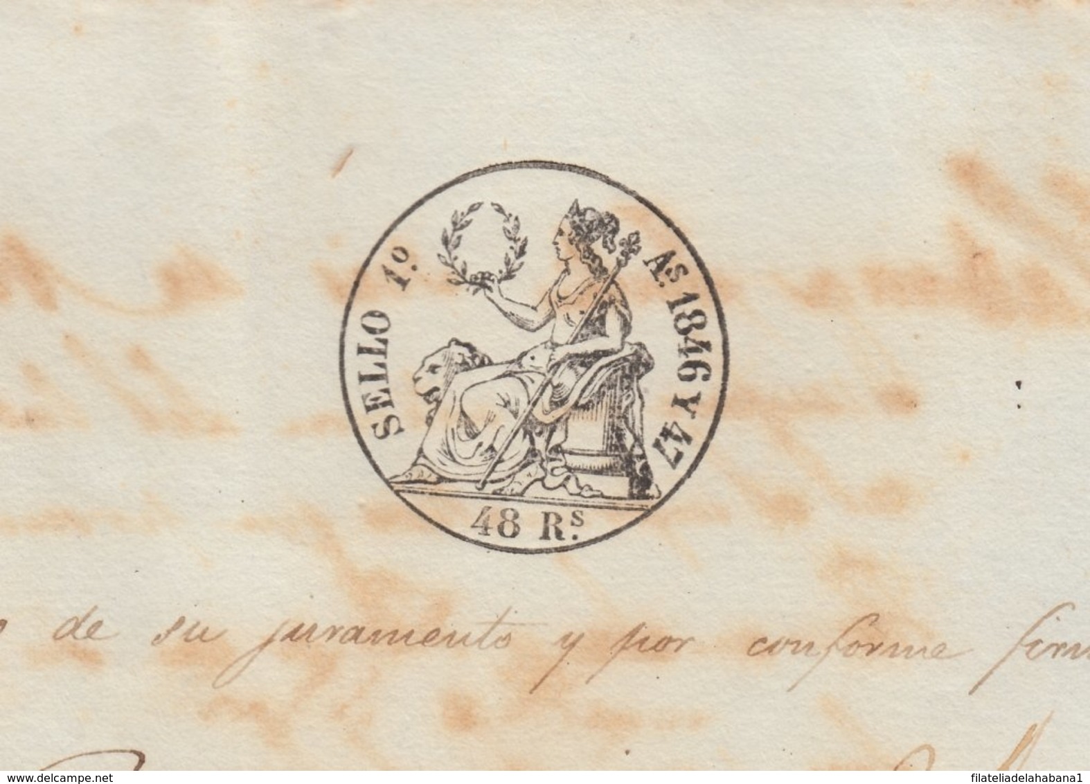 1846-PS-71 SPAIN ANTILLES CUBA PUERTO RICO REVENUE SEALLED PAPER. 1846-47. SELLO 1ro. - Timbres-taxe