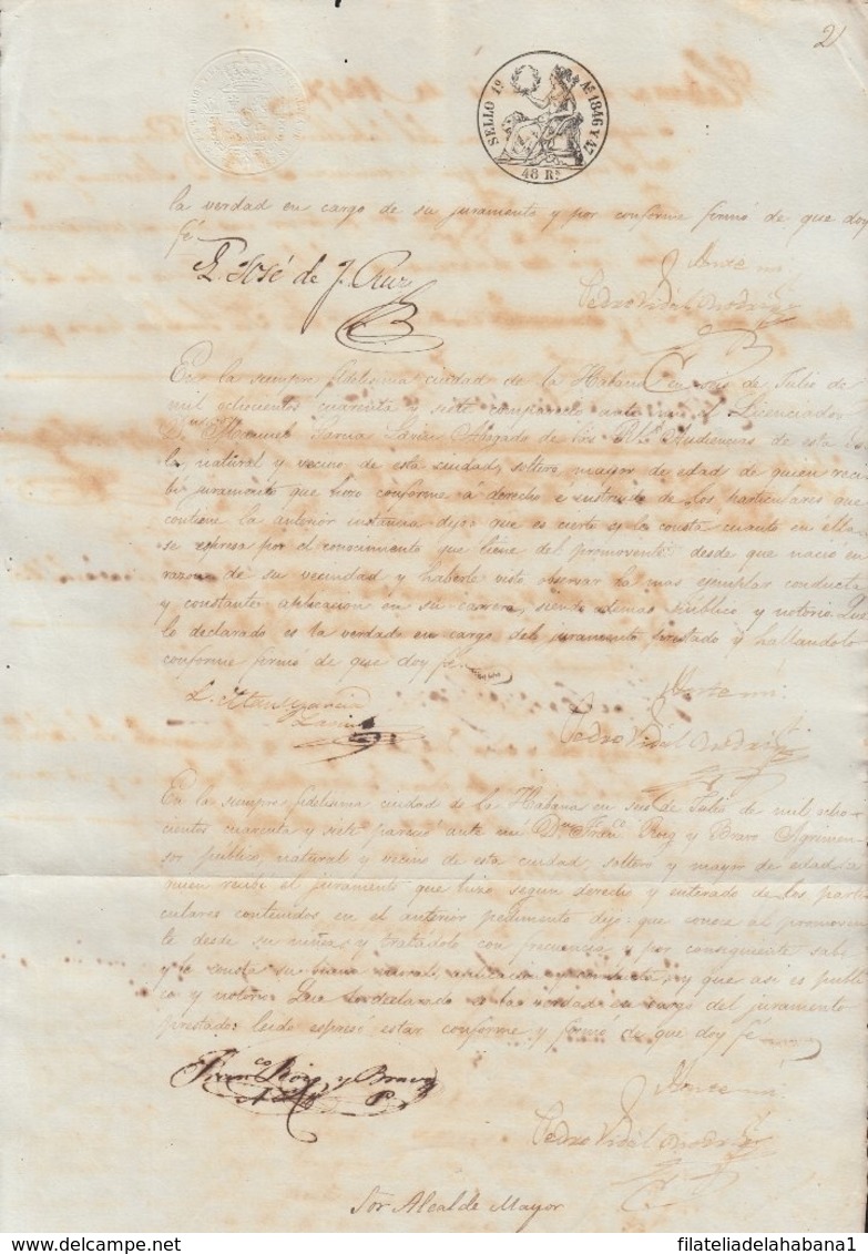 1846-PS-71 SPAIN ANTILLES CUBA PUERTO RICO REVENUE SEALLED PAPER. 1846-47. SELLO 1ro. - Timbres-taxe