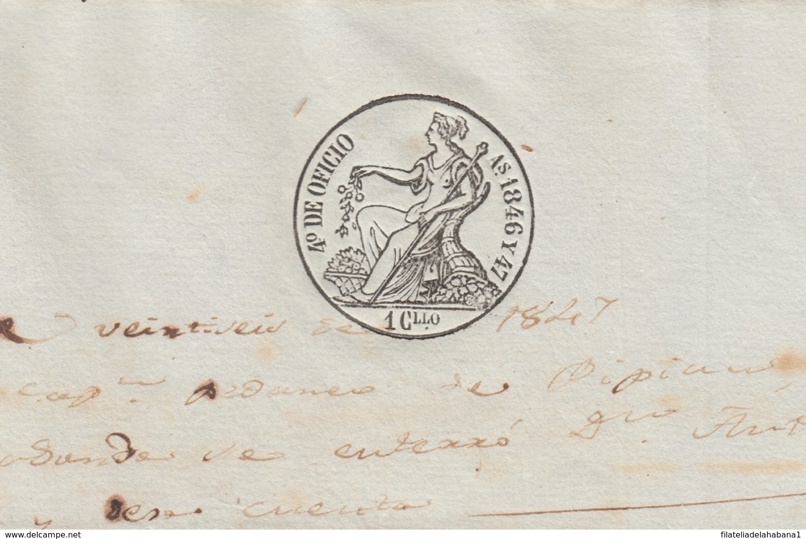 1846-PS-74 SPAIN ANTILLES CUBA PUERTO RICO REVENUE SEALLED PAPER. 1846-47. SELLO 4to. OFICIO - Postage Due