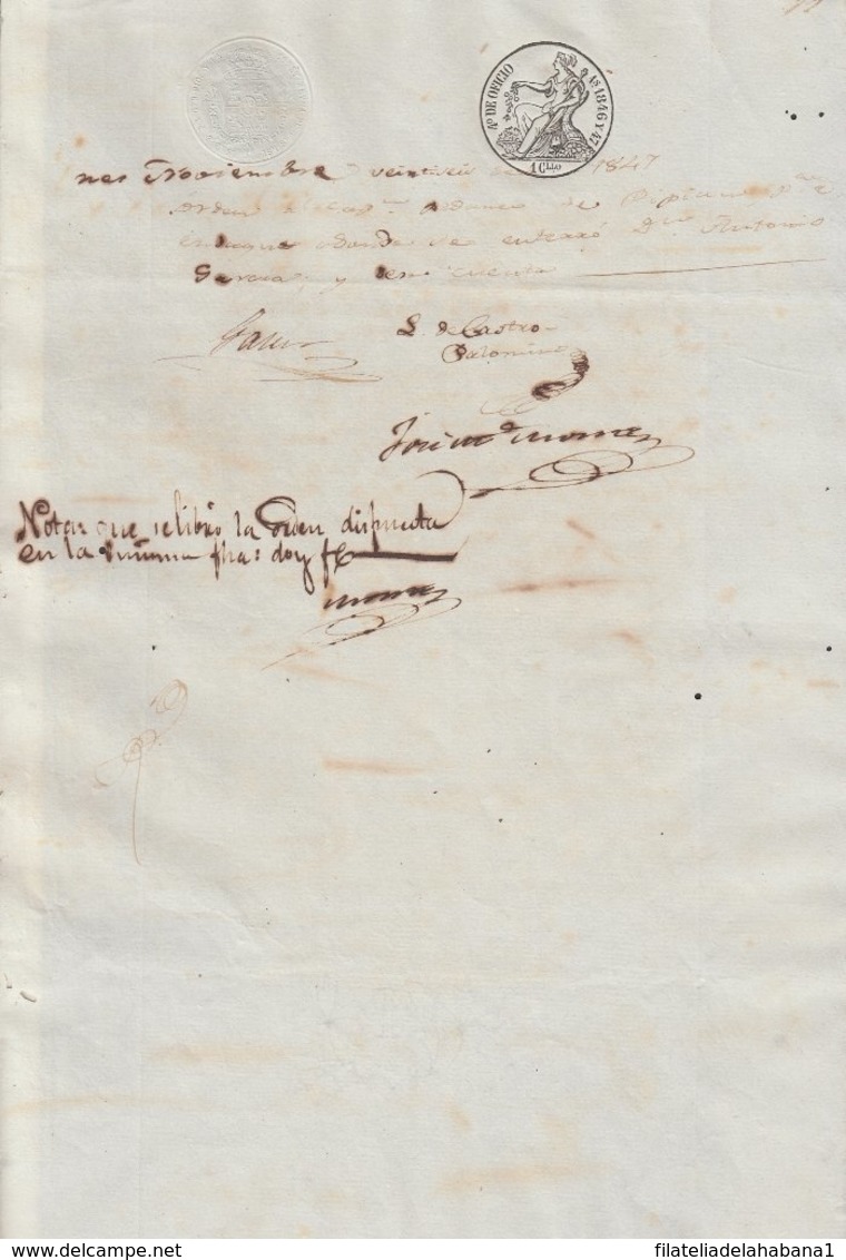 1846-PS-74 SPAIN ANTILLES CUBA PUERTO RICO REVENUE SEALLED PAPER. 1846-47. SELLO 4to. OFICIO - Timbres-taxe