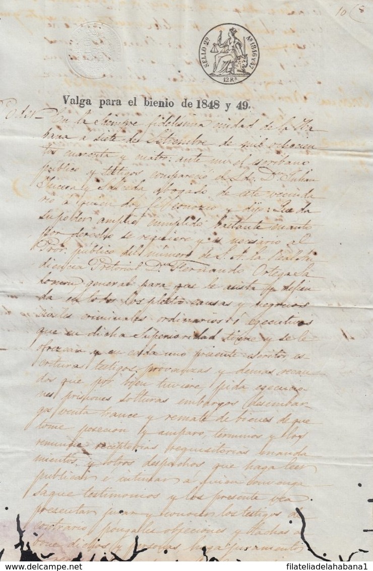 1848-PS-73 SPAIN ANTILLES CUBA REVENUE SEALLED PAPER. HABILITADO PARA 1848-49. SELLO 2do. - Impuestos