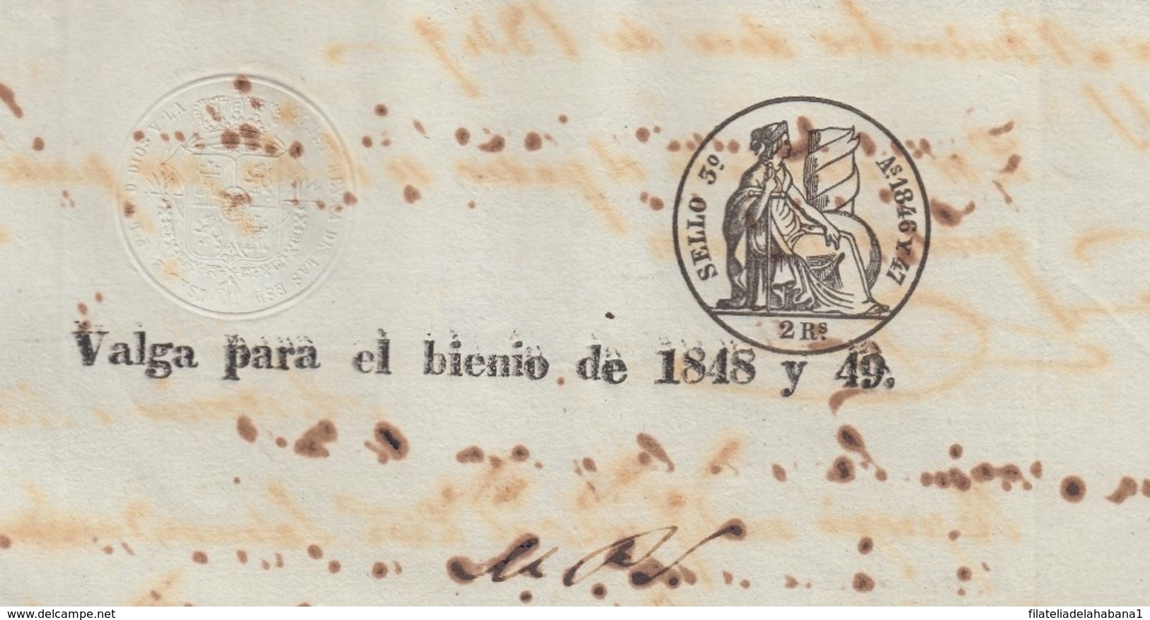 1848-PS-74 SPAIN ANTILLES CUBA REVENUE SEALLED PAPER. HABILITADO PARA 1848-49. SELLO 3ro. - Portomarken