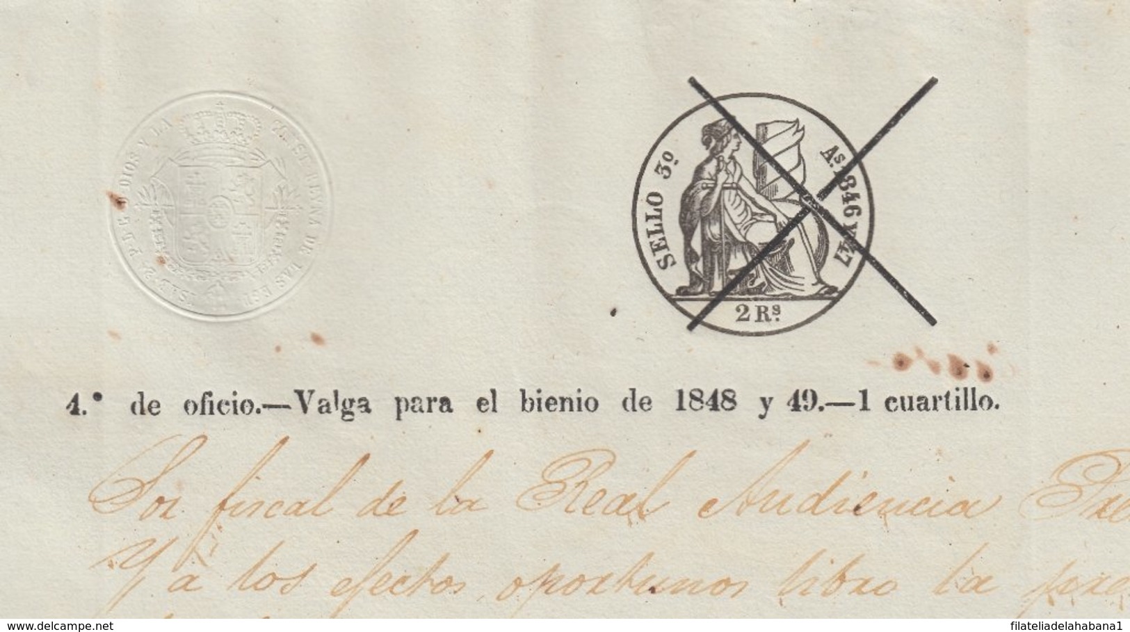 1848-PS-75 SPAIN ANTILLES CUBA REVENUE SEALLED PAPER. HABILITADO PARA 1848-49. SELLO 4to. - Strafport