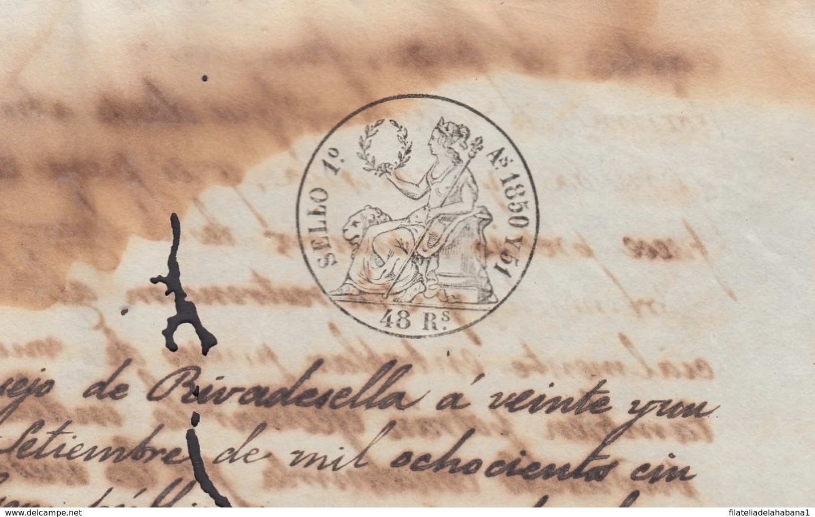 1850-PS-71 SPAIN ANTILLES CUBA PUERTO RICO REVENUE SEALLED PAPER. 1850-51. SELLO 1ro. - Timbres-taxe