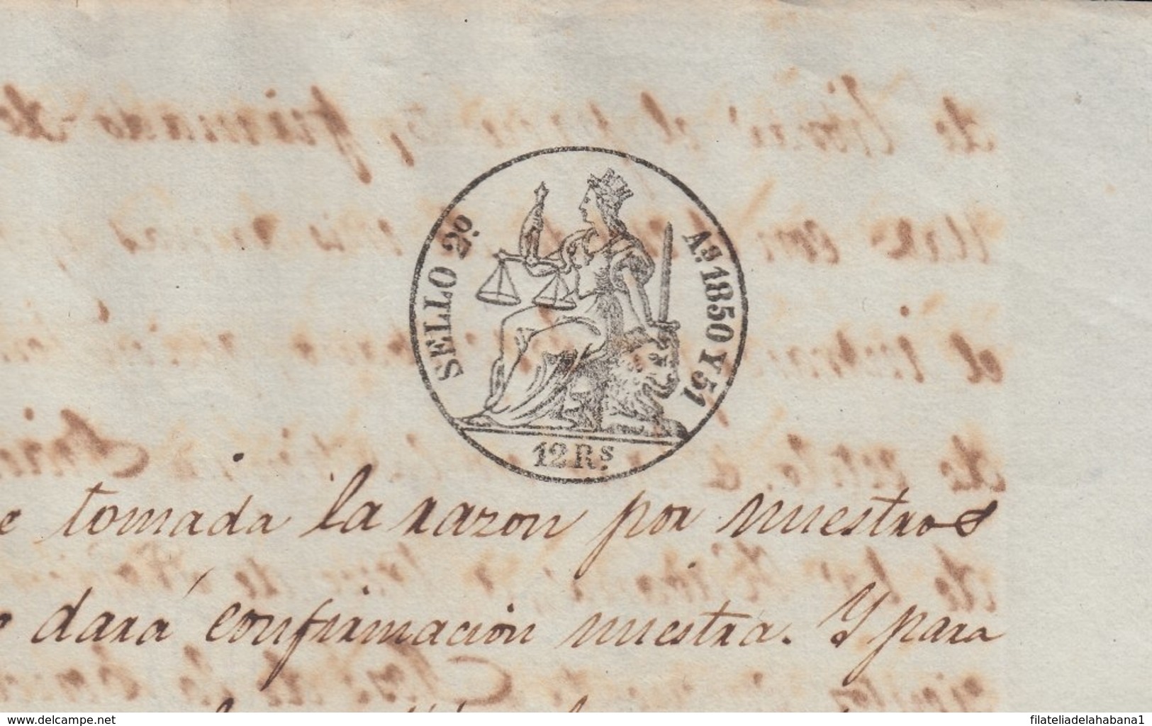 1850-PS-72 SPAIN ANTILLES CUBA PUERTO RICO REVENUE SEALLED PAPER. 1850-51. SELLO 2do. - Portomarken