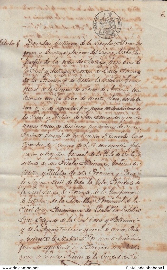 1850-PS-75 SPAIN ANTILLES CUBA PUERTO RICO REVENUE SEALLED PAPER. 1850-51. SELLO 2do - Timbres-taxe