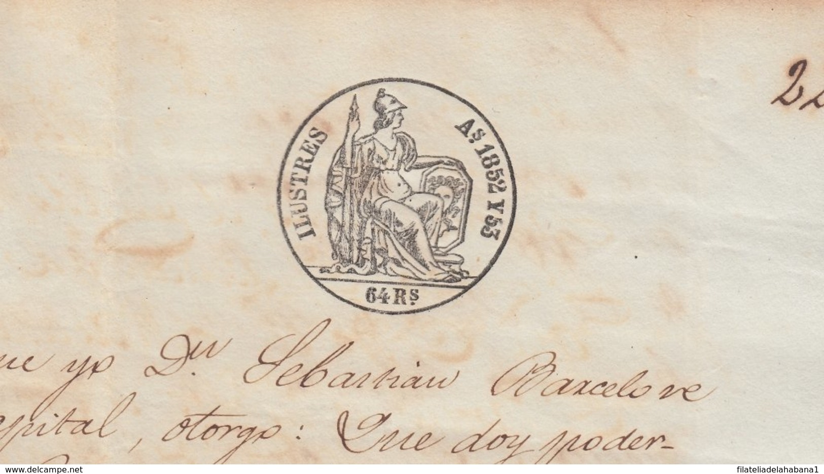 1852-PS-70 SPAIN ANTILLES CUBA PUERTO RICO REVENUE SEALLED PAPER. 1852-53. ILUSTRES. - Strafport