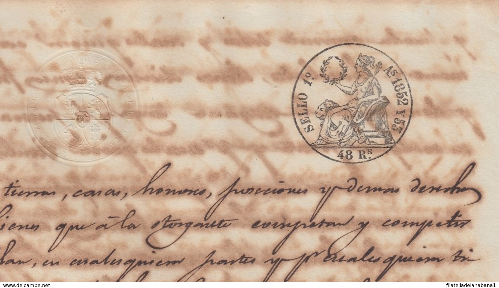1852-PS-71 SPAIN ANTILLES CUBA PUERTO RICO REVENUE SEALLED PAPER. 1852-53. SELLO 1ro. - Postage Due