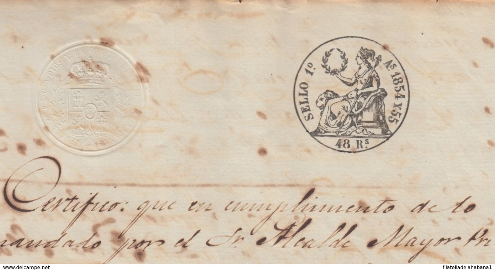 1854-PS-71 SPAIN ANTILLES CUBA PUERTO RICO REVENUE SEALLED PAPER. 1854-55. SELLO 1ro. - Postage Due