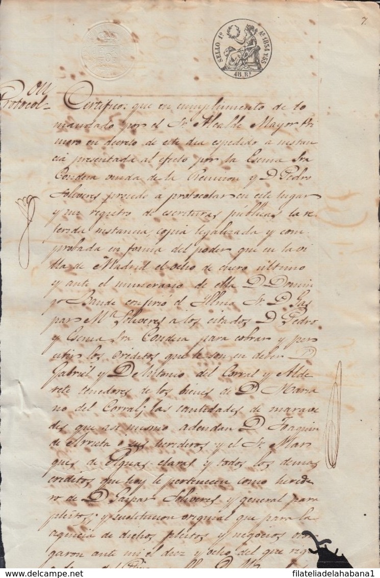 1854-PS-71 SPAIN ANTILLES CUBA PUERTO RICO REVENUE SEALLED PAPER. 1854-55. SELLO 1ro. - Portomarken