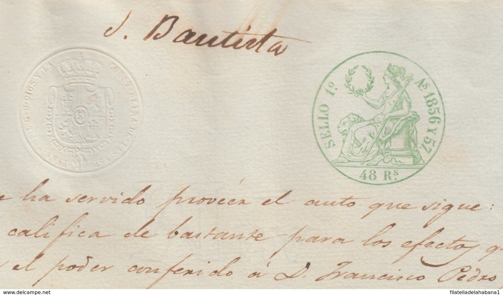 1856-PS-70 SPAIN ANTILLES CUBA PUERTO RICO REVENUE SEALLED PAPER. 1856-57. SELLO 1ro. - Portomarken