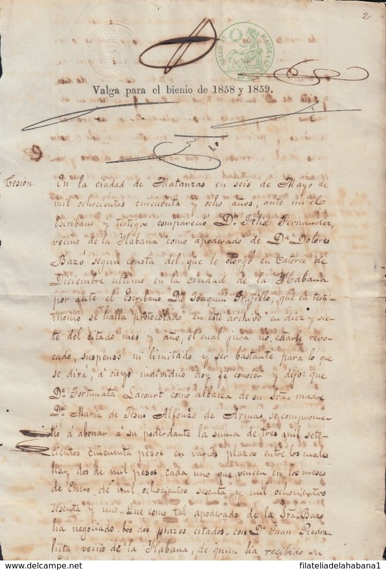 1858-PS-70 SPAIN ANTILLES CUBA REVENUE SEALLED PAPER. HABILITADO PARA 1858-59. SELLO 1ro. - Portomarken