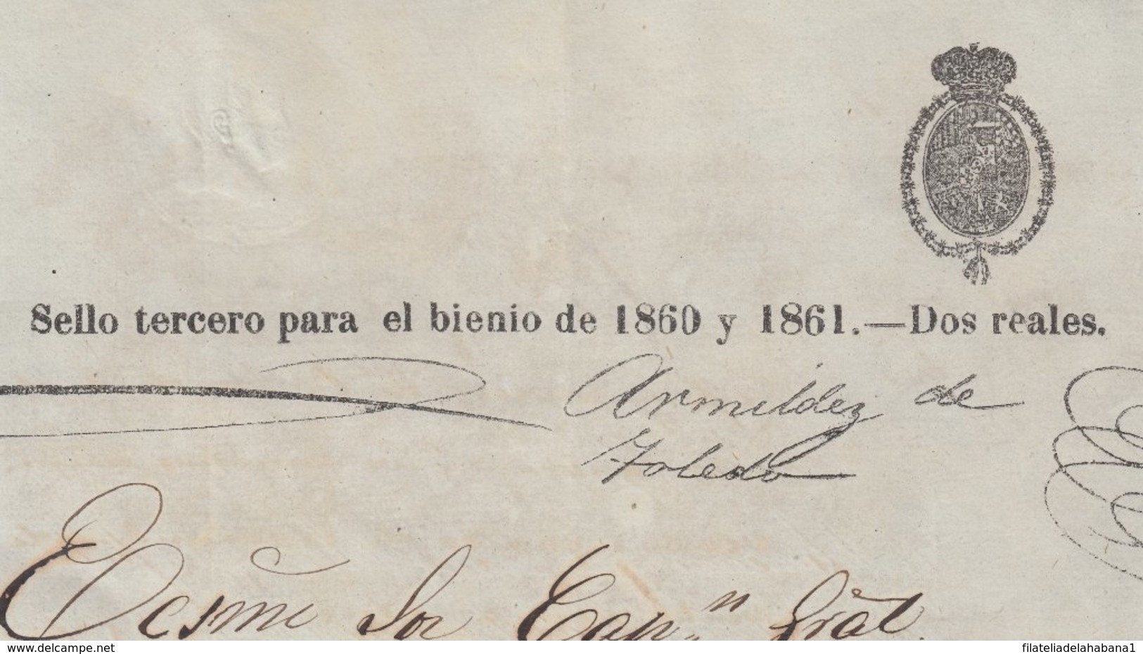 1860-PS-70 SPAIN ANTILLES CUBA HAVANA LOCAL REVENUE SEALLED PAPER. 1860-61. SELLO 3ro - Postage Due