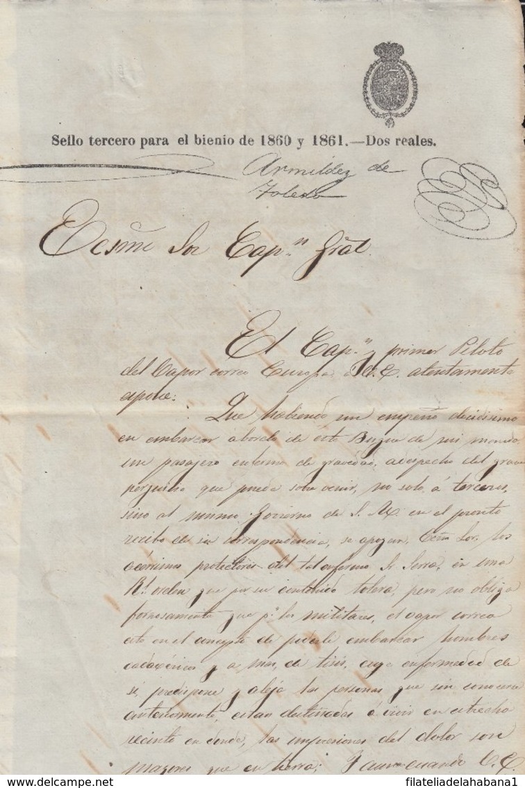 1860-PS-70 SPAIN ANTILLES CUBA HAVANA LOCAL REVENUE SEALLED PAPER. 1860-61. SELLO 3ro - Portomarken