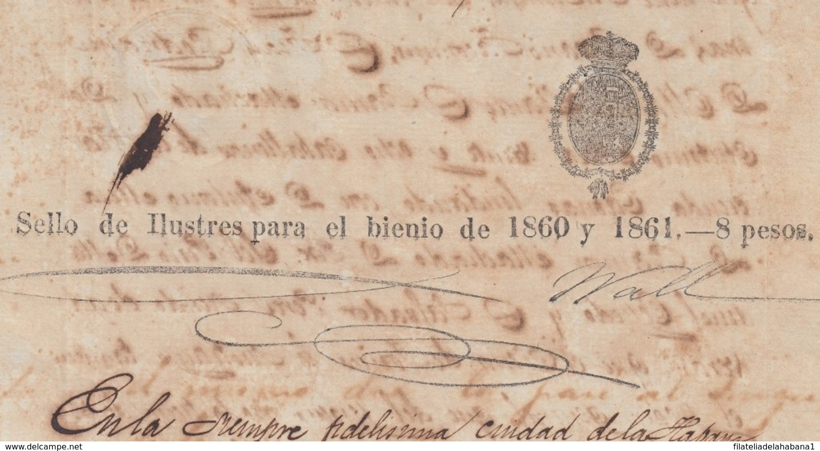 1860-PS-71 SPAIN ANTILLES CUBA HAVANA LOCAL REVENUE SEALLED PAPER. 1860-61. SELLO ILUSTRES - Timbres-taxe