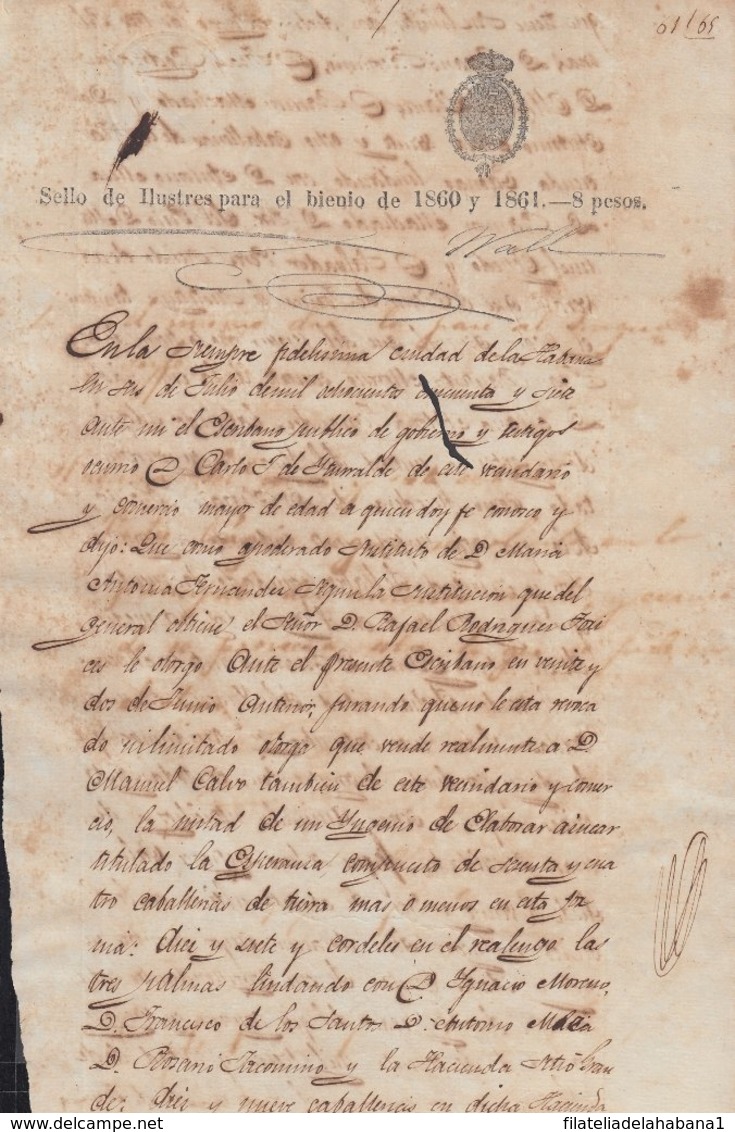 1860-PS-71 SPAIN ANTILLES CUBA HAVANA LOCAL REVENUE SEALLED PAPER. 1860-61. SELLO ILUSTRES - Strafport