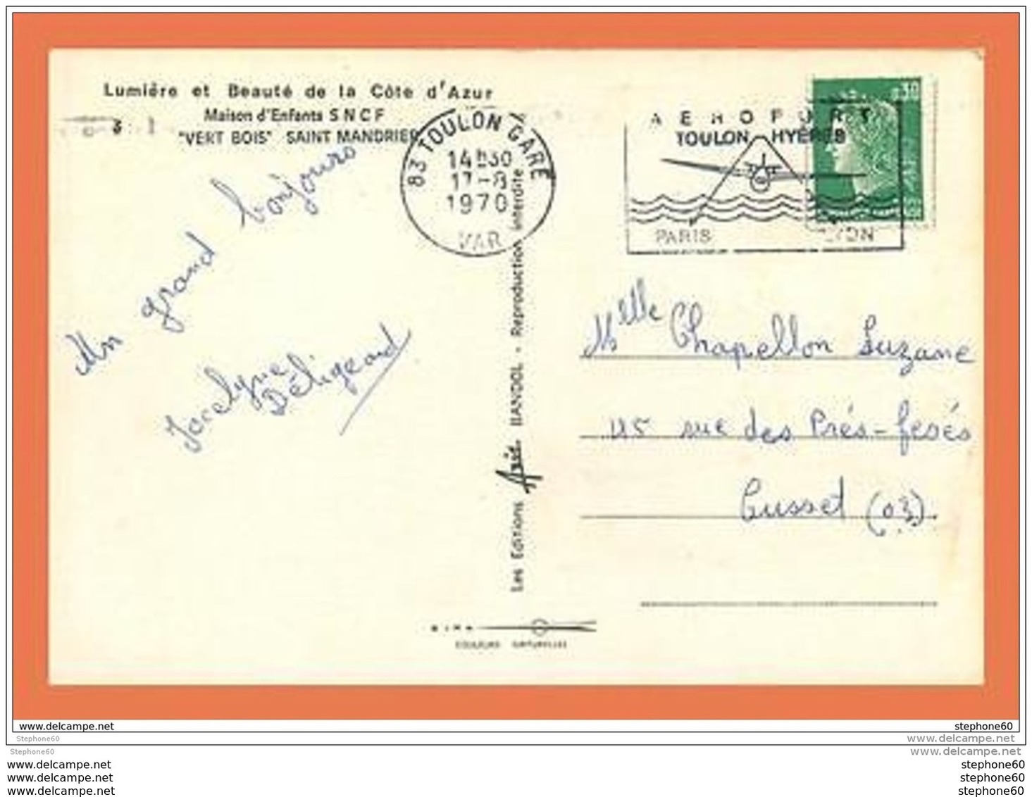 A626 / 193 83 - SAINT MANDRIER Maison D'Enfants SNCF VERT BOIS - Autres & Non Classés