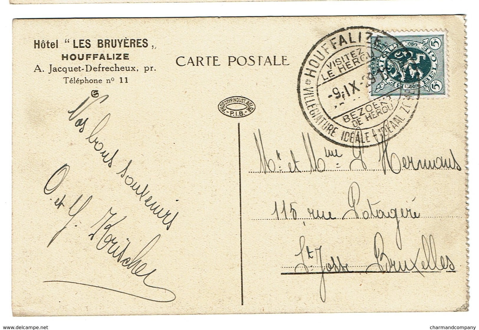 Houffalize - Circulée En 1929 - Hôtel Les Bruyères Prop. A. Jacquet-Defrecheux - 2 Scans - Houffalize