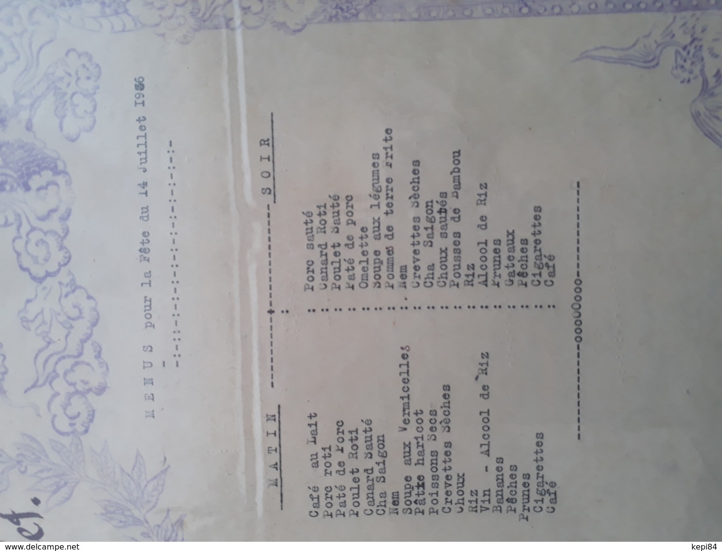 Indochine Programme Et Menu Du 14 Juillet 1936  Militaire - Documents