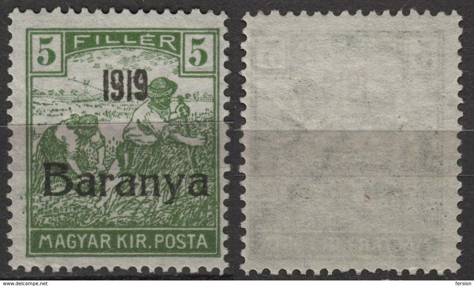 1919 Hungary Croatia SHS Occupation Local - BARANYA Baranja - Harvester Overprint - 5 Fill. - Used - Baranya