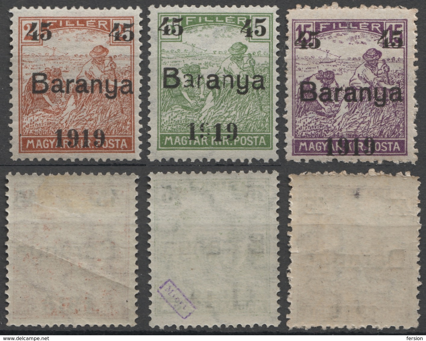 1919 Hungary Croatia SHS Occupation Local - BARANYA Baranja - Harvester Overprint - 45 Fill. - MH / MNH - Baranya