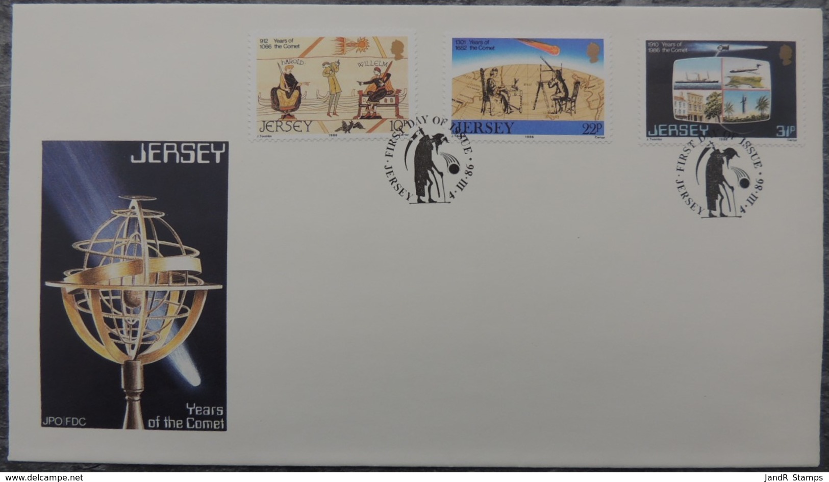 Jersey 1986 Halley's Comet FDC 3 Values  First Day Cover - Jersey