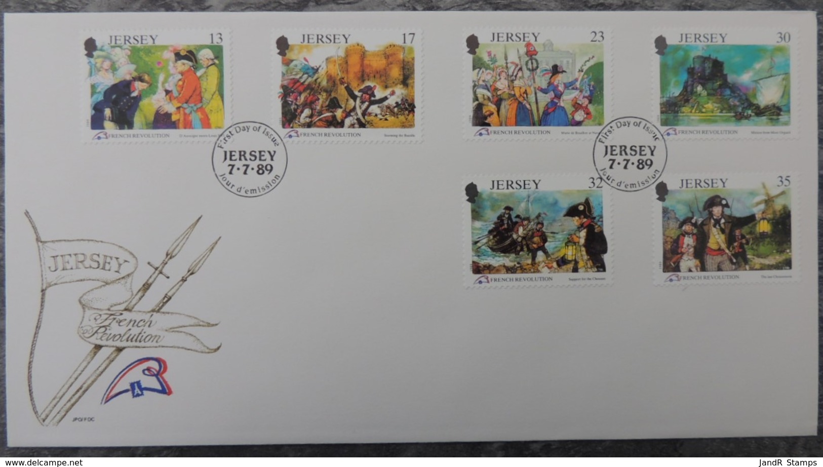 Jersey 1989 French Revolution FDC 6 Values  Phiippe D'Auvergne Forts - Jersey