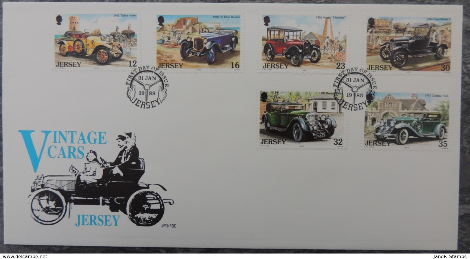 Jersey 1989 Vintage Cars FDC 6 Values  Austin Ford Bentley Cadillac - Jersey