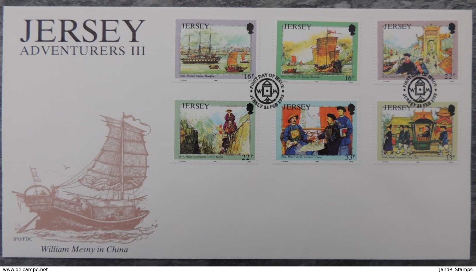 Jersey 1992 Adventurers  FDC 6 Values  Ships William Mesny - Jersey