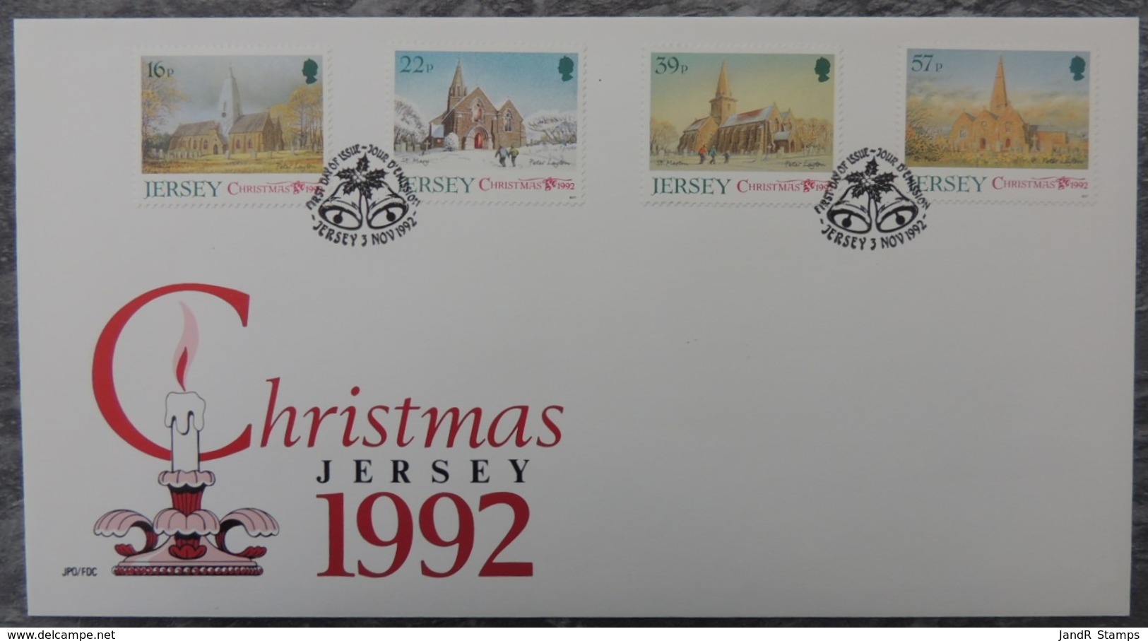 Jersey 1992 Christmas Parish Churches FDC 4 Values  Religion - Jersey