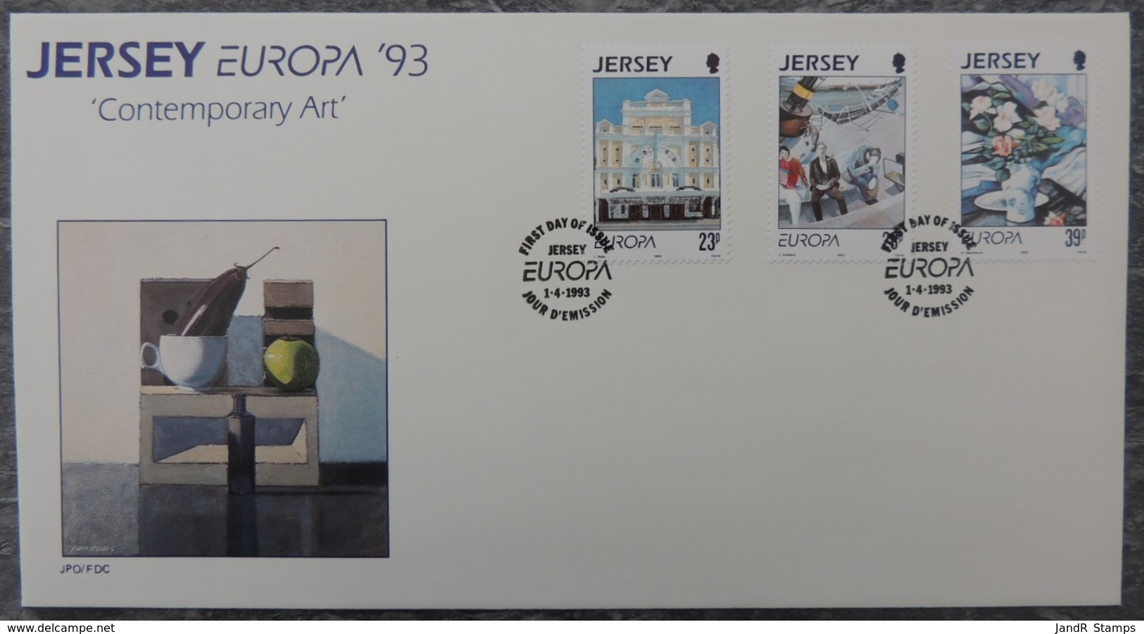 Jersey 1993 Europa Contempory Art FDC 3 Values  Flowers Buildings - Jersey