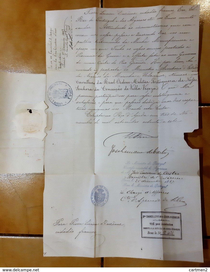 PORTUGAL ORDRE CHEVALIER LEGION D'HONNEUR REI DUREME CAVALLEIRO MILITAR VILLA VICOZA  MILITAIRE GUINEE RIO GRANDE - Documentos