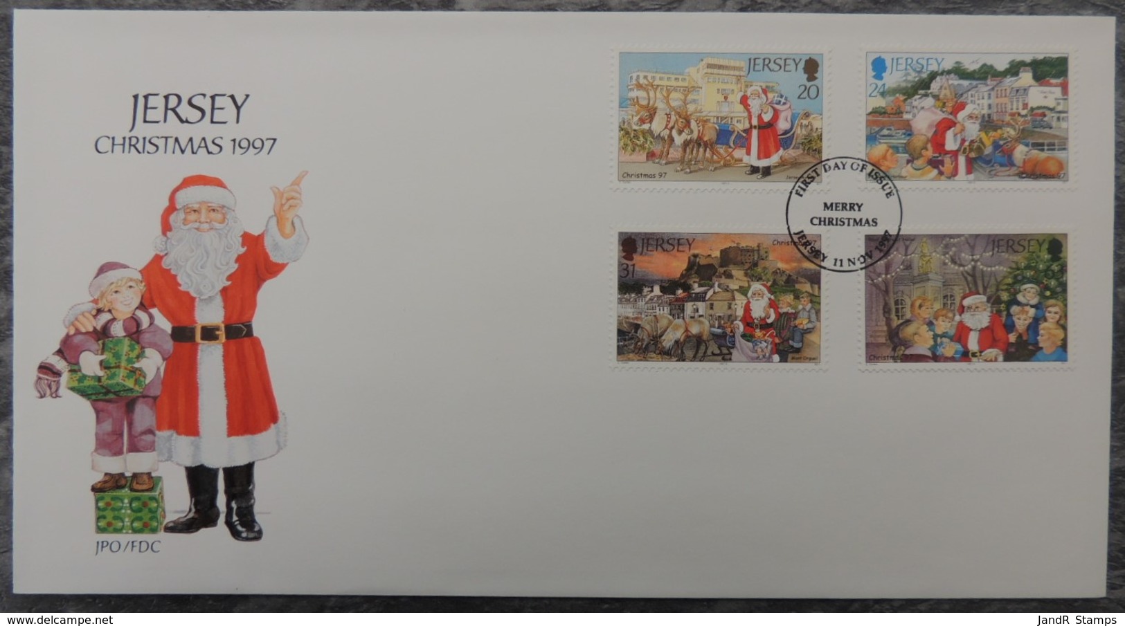 Jersey 1997 Christmas FDC 4 Values  Santa Claus Children Reindeer - Jersey