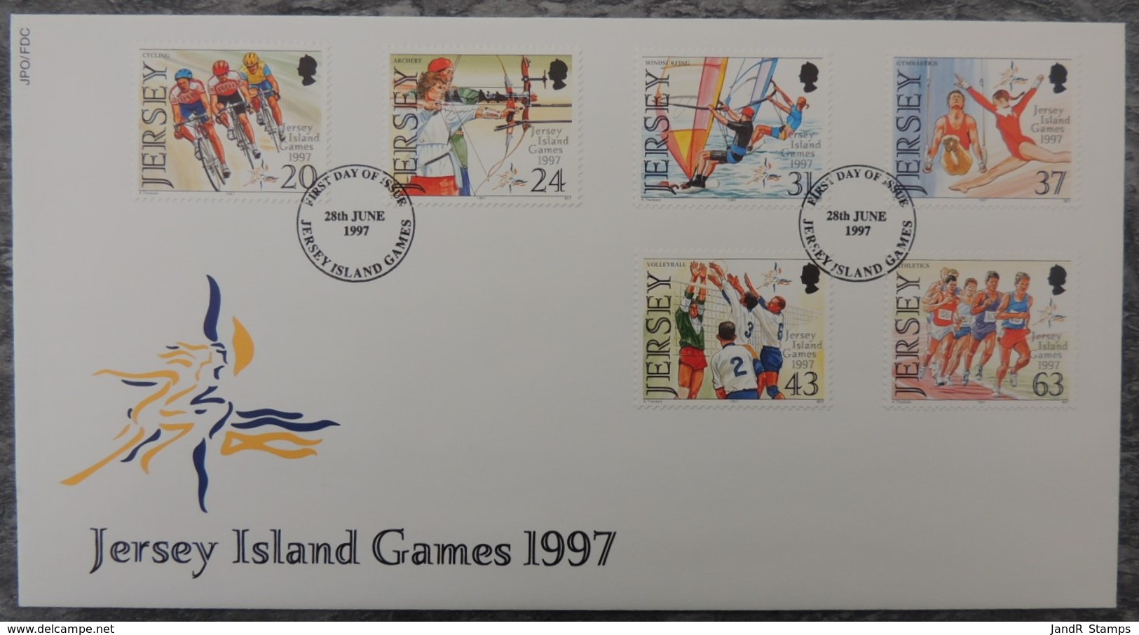 Jersey 1997 Island Games FDC 6 Values  Sport Cycling Archery Windsurfing Gymnastics Volleyball Running - Jersey