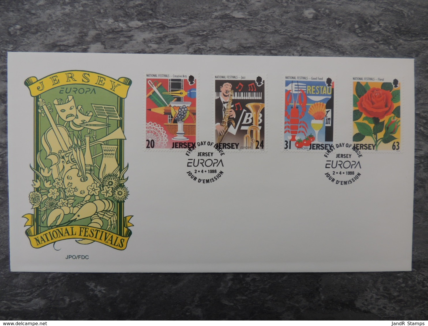 Jersey 1998 Europa National Festivals 4 Values FDC  Flowers Rosesmusic Entertainment Arts - Jersey