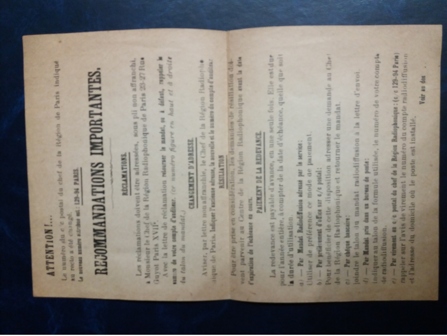 LAC - Administation De La Radiodiffusion Nationale - Région De Paris & Documents à L'interieur - France Radiodiffusion