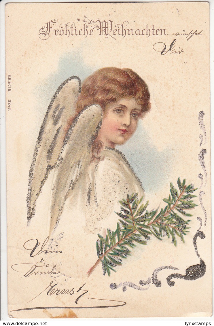 Froehliche Weihnachten! Merry Christmas! Angel, Cherub, Glitter 1900 - Non Classés