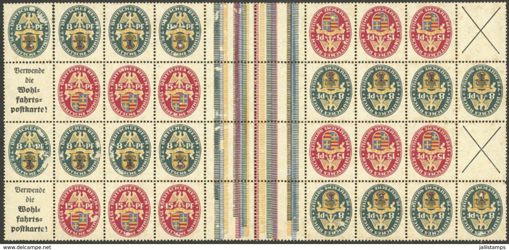 GERMANY: Michel 426 + 427, 1928 Coat Of Arms, Mini-sheet With Stamps, Gutters, Tete-beches And Labels. It Includes Miche - Oblitérés