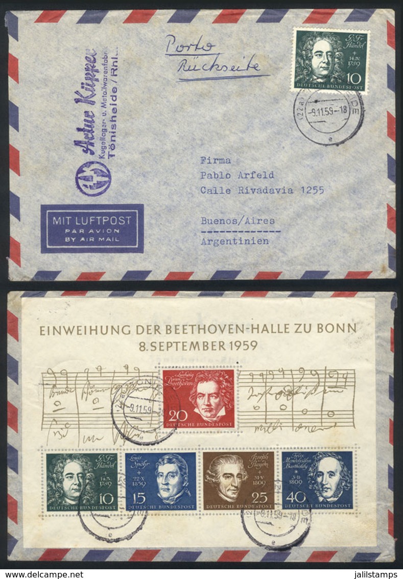 GERMANY: Cover Franked On Reverse With Souvenir Sheet Of 1959 Commemorating BEETHOVEN, Sent To Argentina On 9/NO/1959, E - Sonstige & Ohne Zuordnung